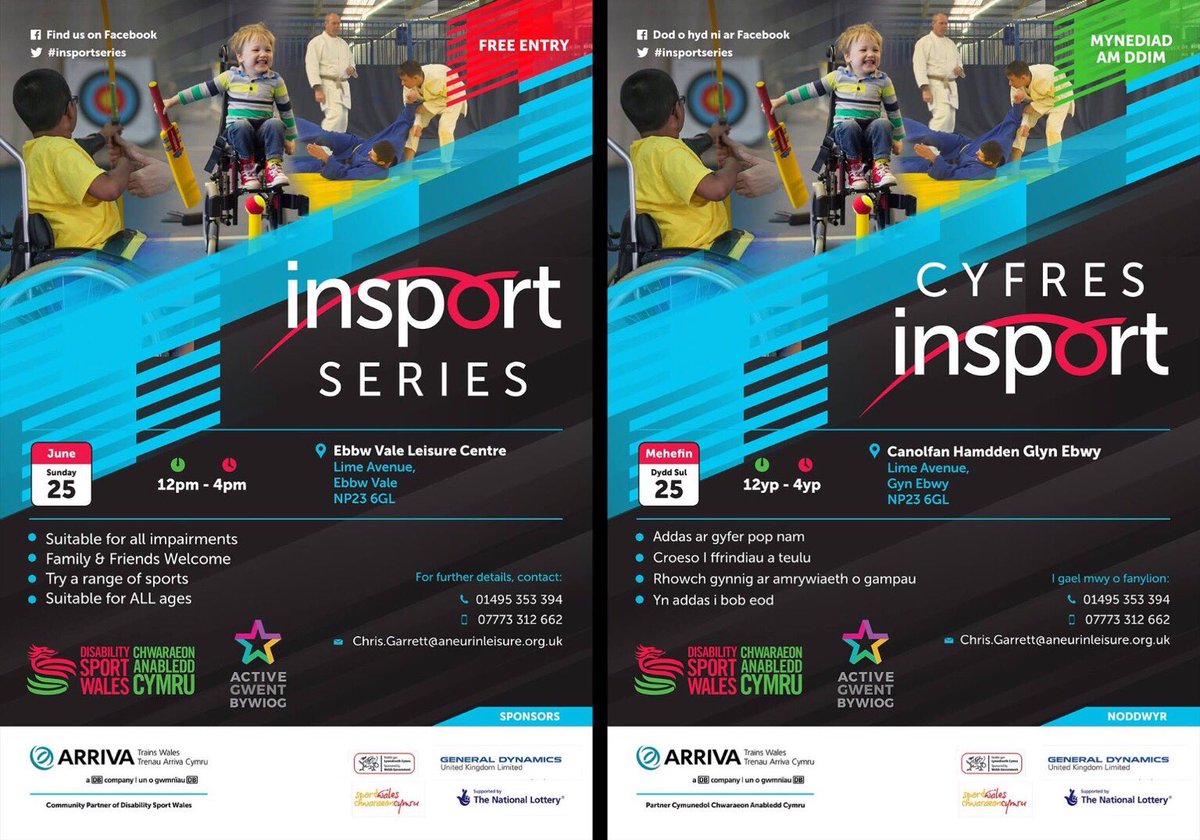 ⚽️🎾9 SPORTS CONFIRMED🏸🏓 Come &amp; Have A Go at Disability Sport for FREE at Ebbw Vale LC on Sunday 25th June 12-4 #ActiveGwent #insport
