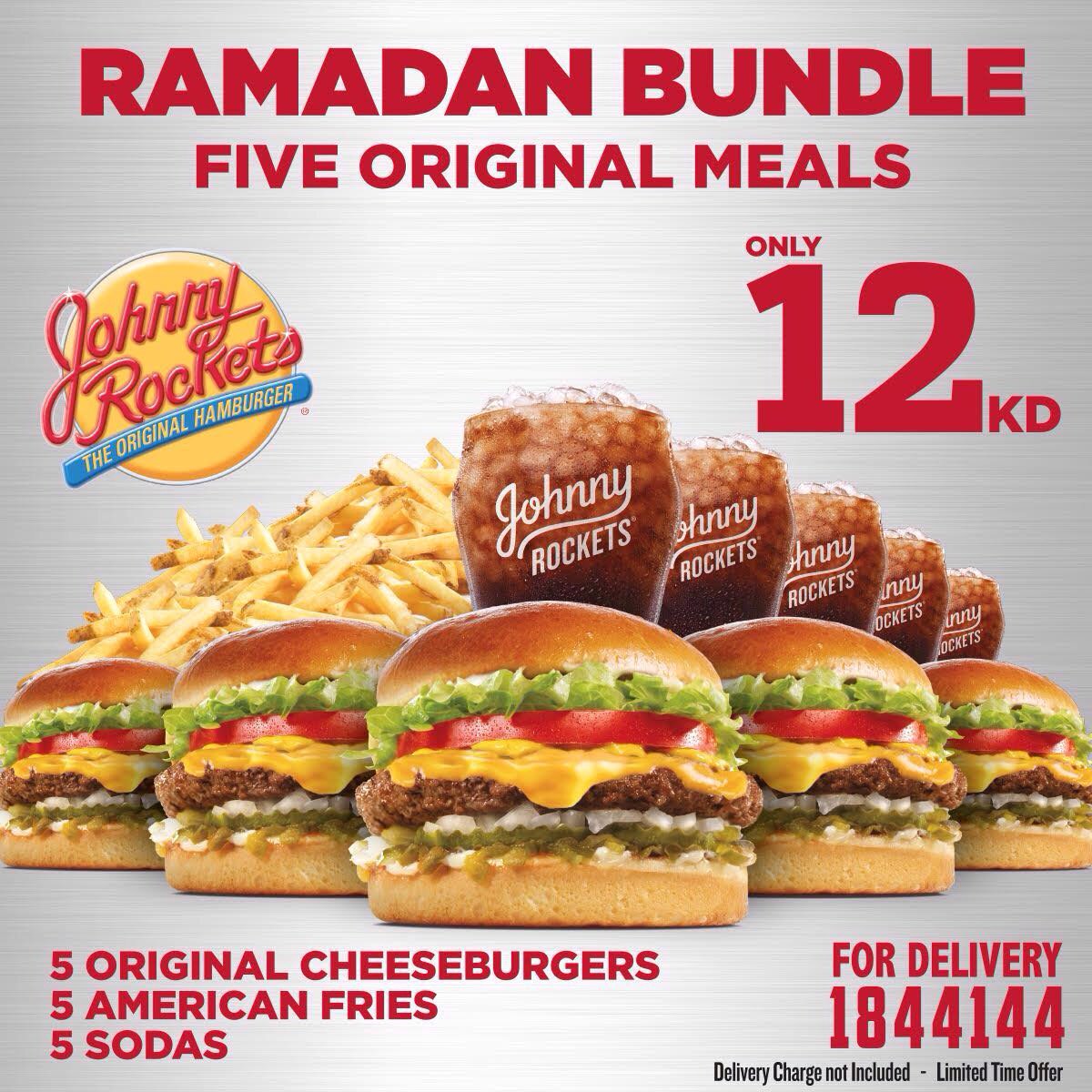 Ramadan new family bundle🌙
5 Original Cheeseburger+5 American Fries+5 Sodas
Available at all stores
For delivery 1844144
Limited Time Offer