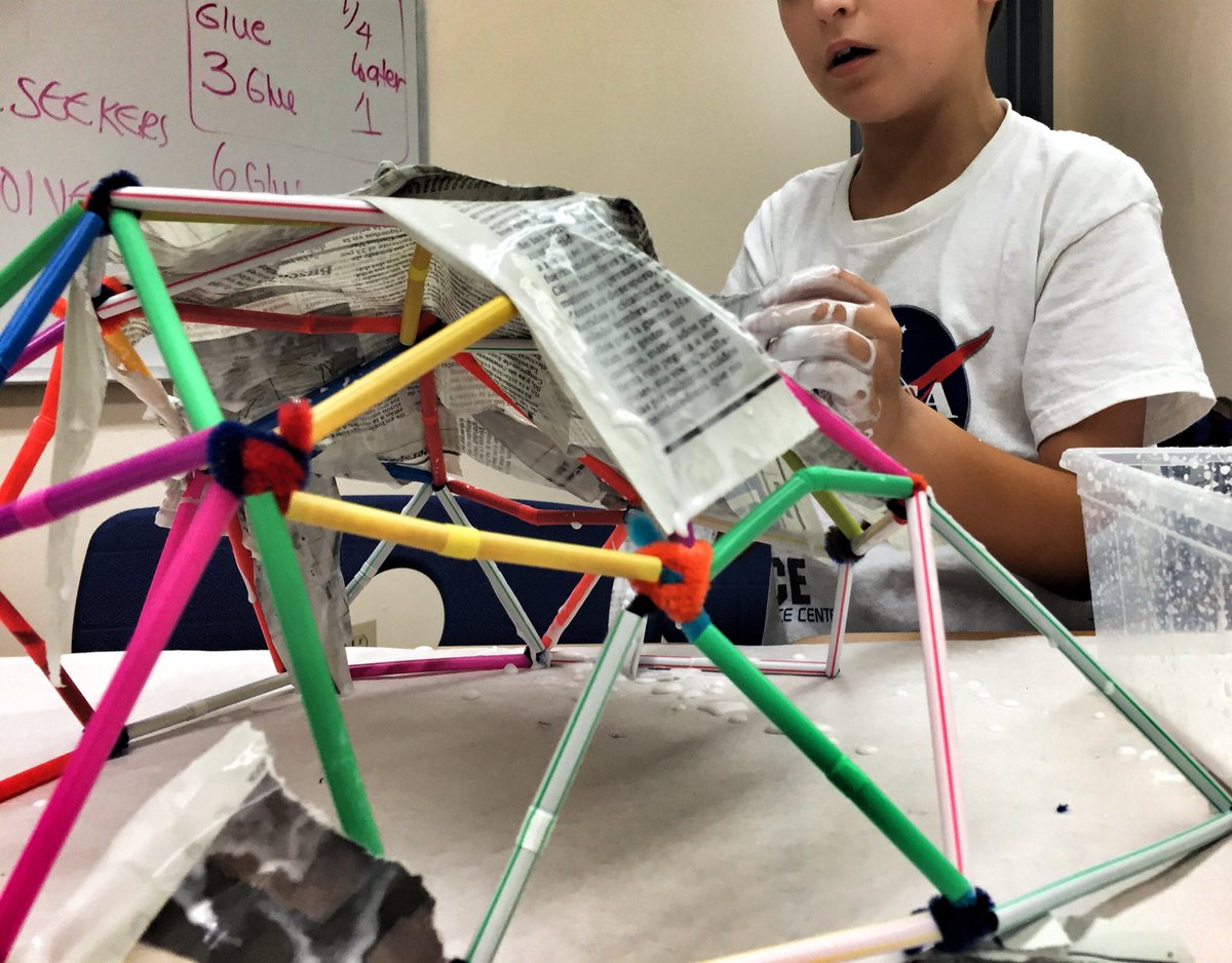 ValeriaTeaches's tweet photo. #Day3 of #ArtofEngineering Camp lead us to create our 1st settlement on Mars! #geodesicDome #journeytoMars #firsttoMars @TheMarsGen @jnxyz https://t.co/fUHLQFHcuf