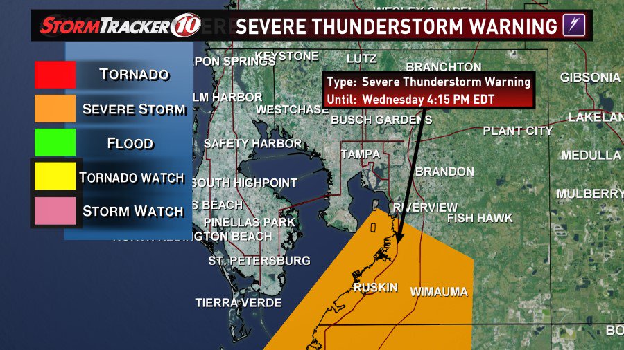 Weather Alert - Severe T-Storm Warning has been issued for Hillsborough Co. More on wtsp.com &amp; APP.