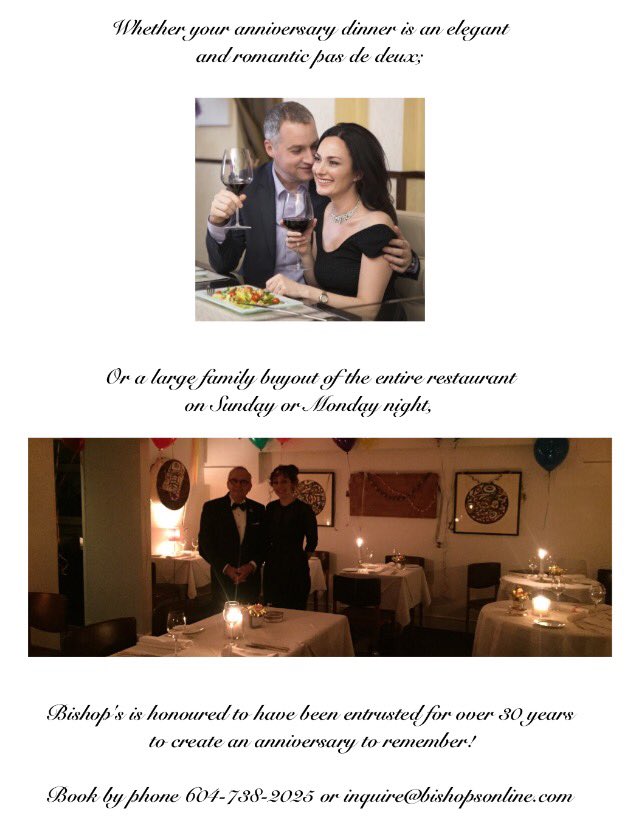 Regarded as Vancouver's Most Romantic dining room, Bishop's is the perfect destination for an intimate anniversary dinner. <a href="/seattletimes/">The Seattle Times</a>