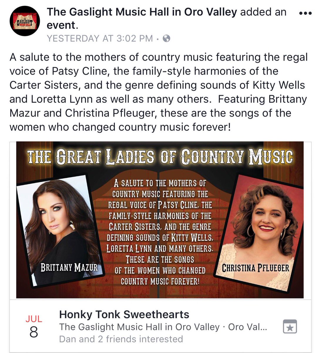 Ladybug031590's tweet photo. #gaslightmusichall #honkytonksweethearts https://t.co/Cx3dTnNTED