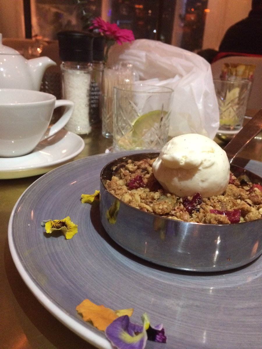 kitchendotnet's tweet photo. Belly too full. Had to SHARE dessert🙄 But this apple &amp; cranberry crumble!😍 Thanks for having us @LilysCapeTown. Can't wait to come back! https://t.co/rtYEKG9BDa