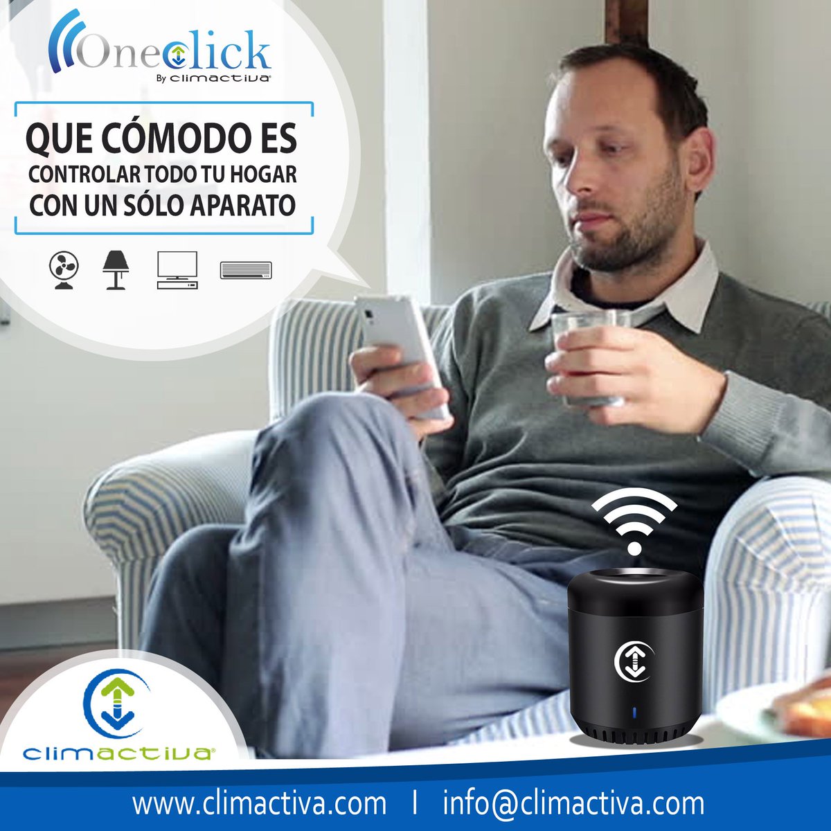 ClimactivaPR's tweet photo. Disfruta OneClick nuestro maravilloso producto que te brinda la mayor comodidad, controlando los electrodomésticos de tu hogar u oficina https://t.co/7aERTUT8mF
