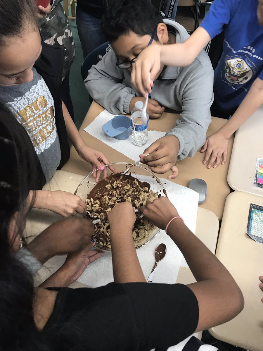 kboro23's tweet photo. The 5th Grade ENL Academy loves to cook! #muddybuddies #realworldapplication #convertingrecipes #UDL @PS66JKO @MRasidakis501 @allegra528 https://t.co/wpGw6gW0uq