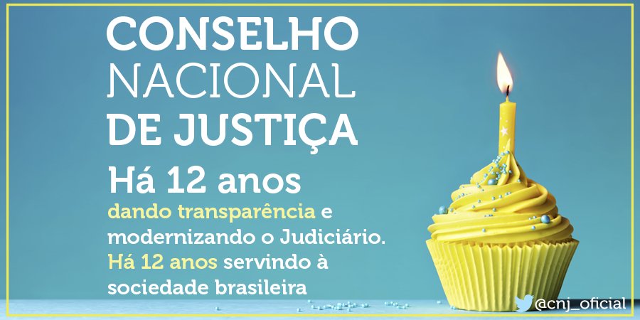 Hoje o <a href="/CNJ_oficial/">Conselho Nacional de Justiça</a> completa 12 anos! Que tal aproveitar a data p/ conhecer melhor o órgão? bit.ly/CNJsobre 🎂