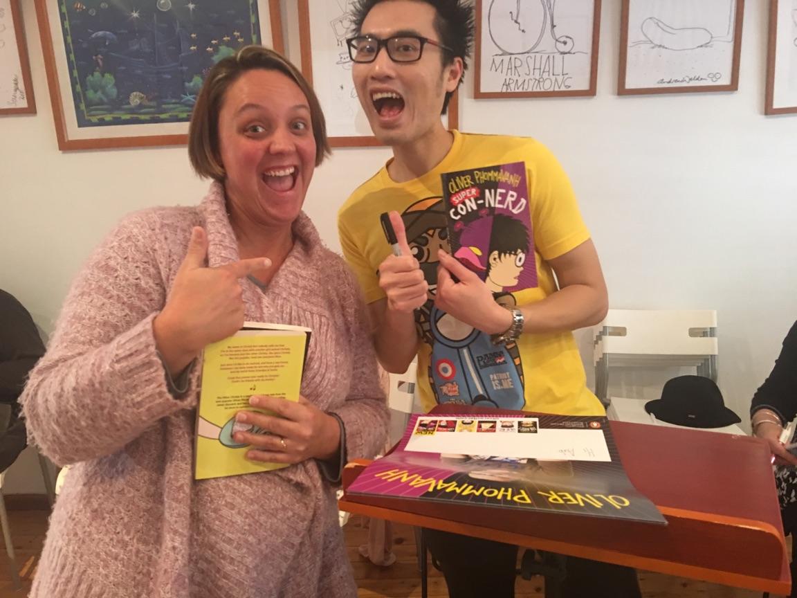 AWPSlibrary's tweet image. Fun and funky CON-NERD in counter @oliverwinfree. Super exciting!