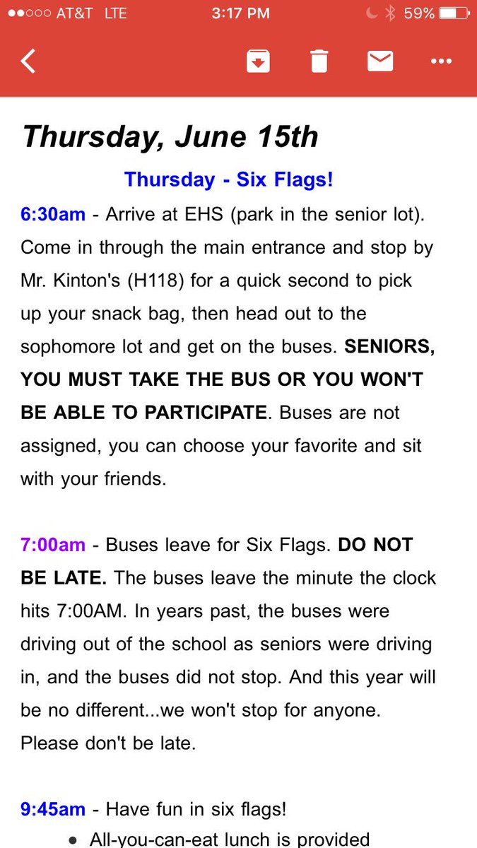 EHS17Hawks's tweet photo. Here is the schedule for tomorrow, Six Flags! 🚩🚩🚩🚩🚩🚩 https://t.co/4aYQ9JYpPq