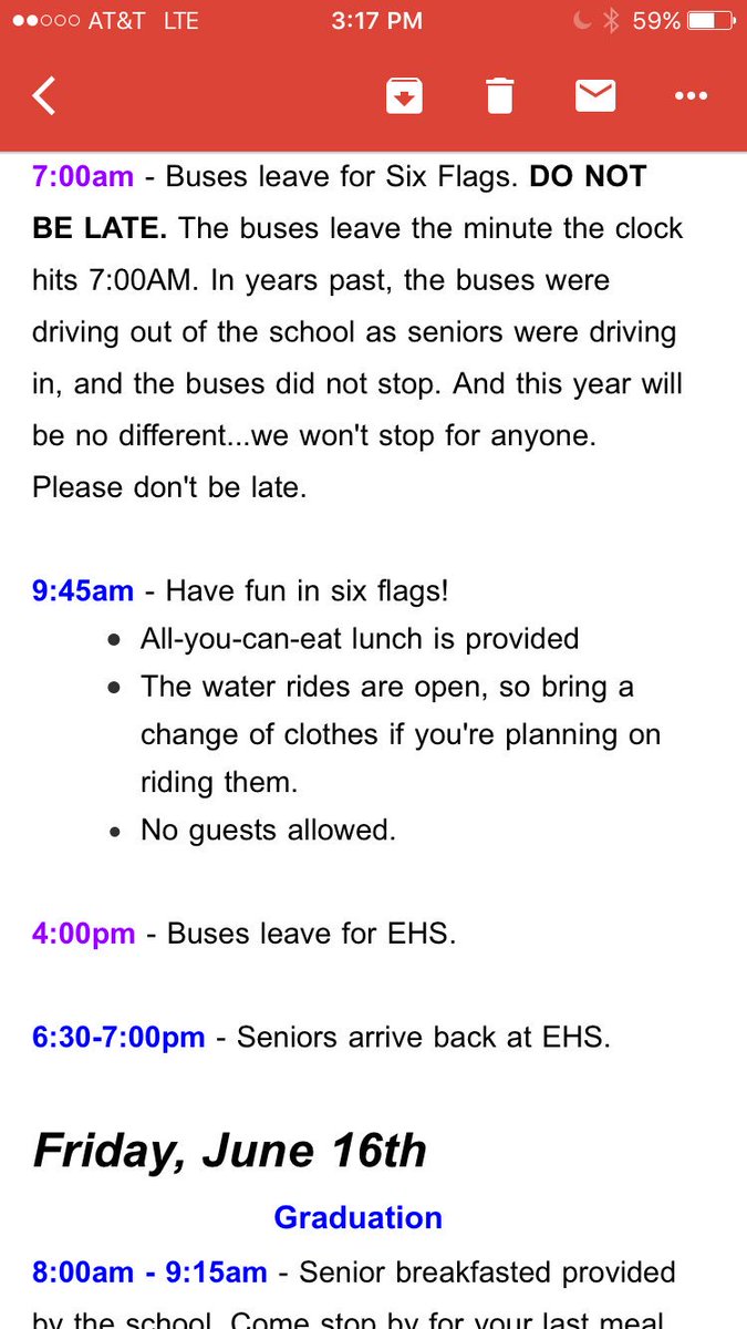 EHS17Hawks's tweet photo. Here is the schedule for tomorrow, Six Flags! 🚩🚩🚩🚩🚩🚩 https://t.co/4aYQ9JYpPq