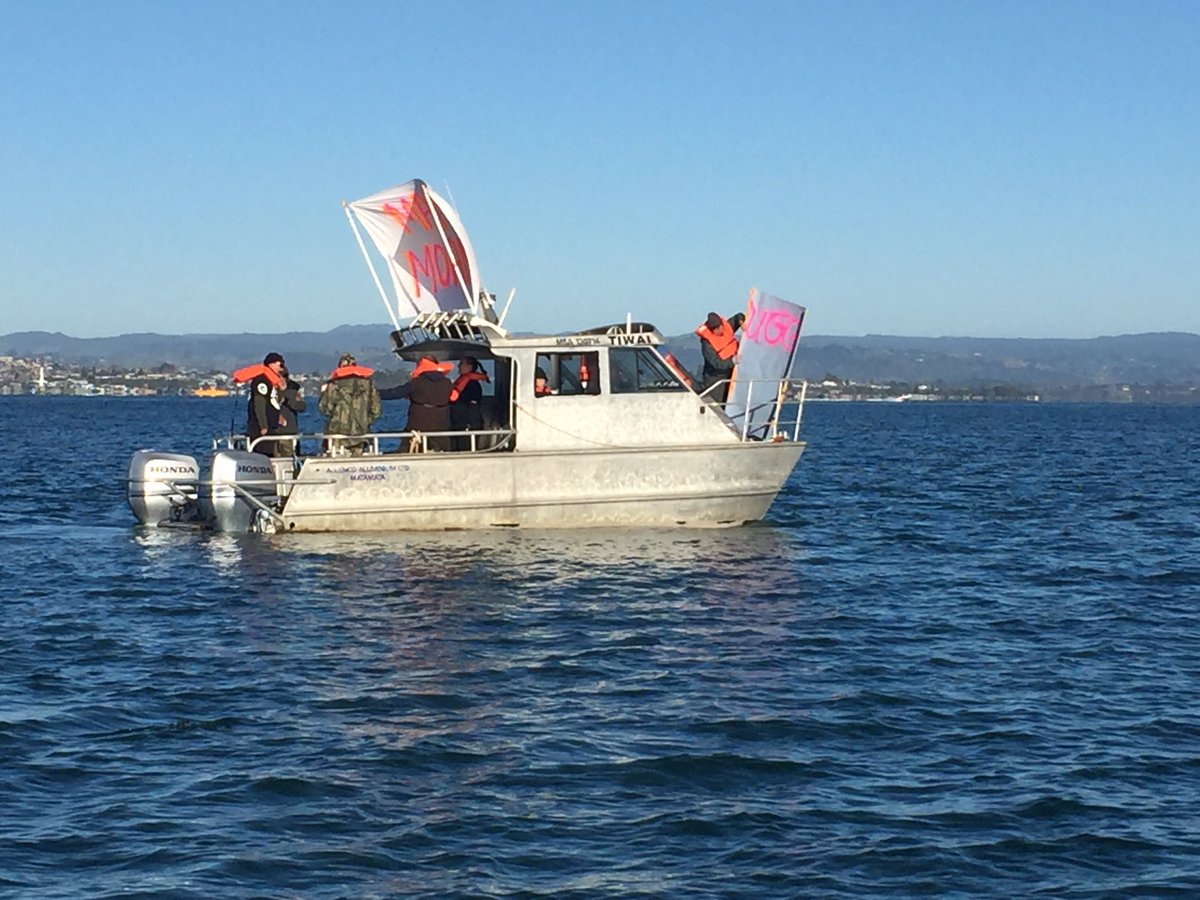 At the Port of Tauranga where prot stirs are attempting to block the inlet in protest of a land claim.