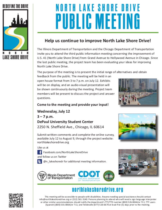 BikeWalkLP's tweet photo. The next public meeting for the big North Lake Shore Drive redesign project is July 12th! #bikeCHI #chiLFT https://t.co/VDzFhQukXV