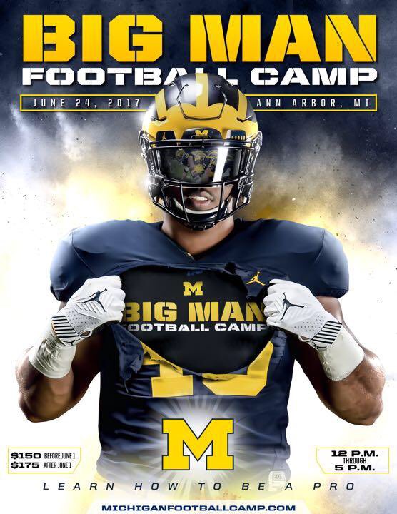 CoachDrev's tweet photo. Big Man Camp just 10 days away! (June 24 12-5PM) Don't forget to sign up online!  Great day of football with a BBQ at the end! 🏈〽️ #GoBlue https://t.co/7DDVxftPgJ