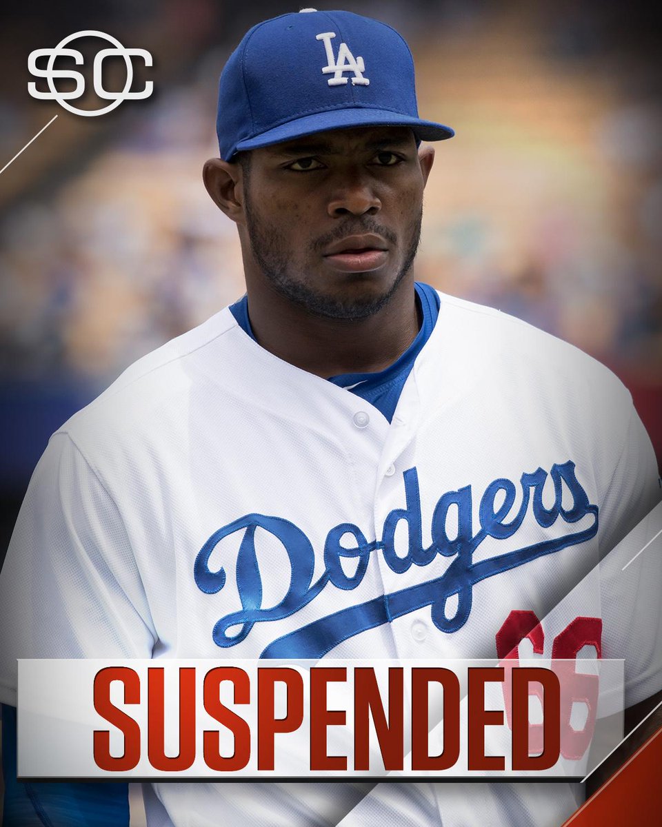 SportsCenter's tweet photo. Yasiel Puig has been suspended one game for his obscene gesture toward a fan.
https://t.co/kaoQaSzV5U https://t.co/m4WaZDZTN9