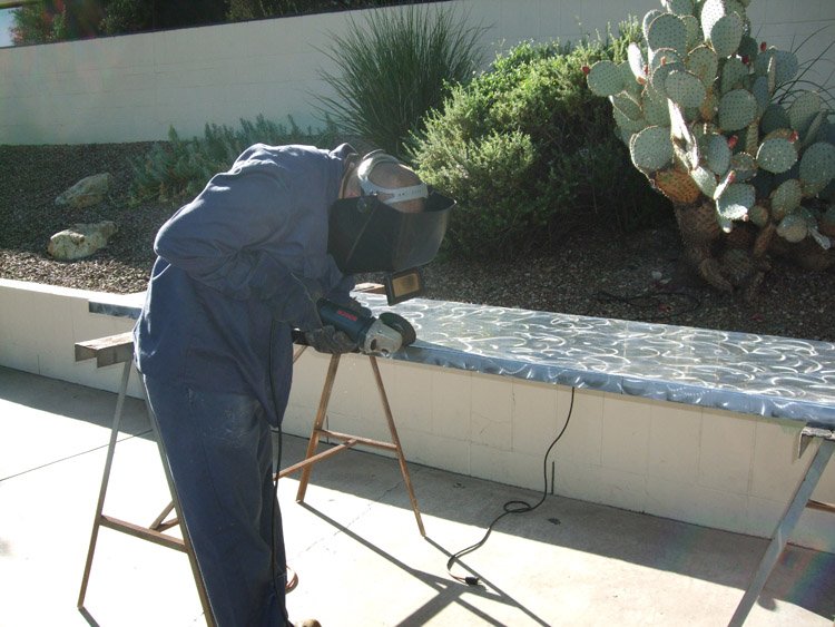 QuickMetals's tweet image. Hard at work fabricating a beautiful patterned stainless steel counter top.