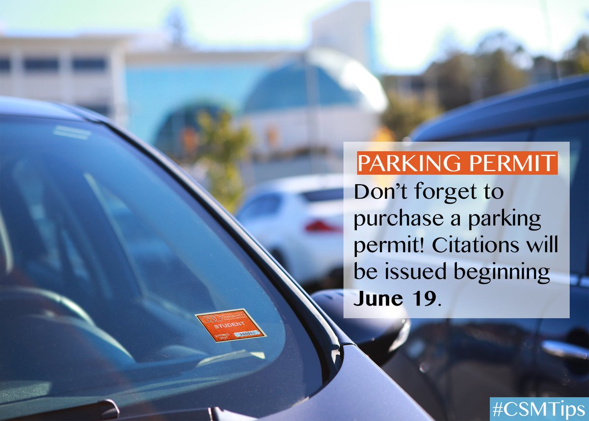 csmbulldogs's tweet photo. Tip #10 for the Summer 2017 Semester: Purchase a parking permit! Citations will be issued beginning Monday. https://t.co/JI6Gmgge94 #CSMTips https://t.co/pp0v0OZMJR