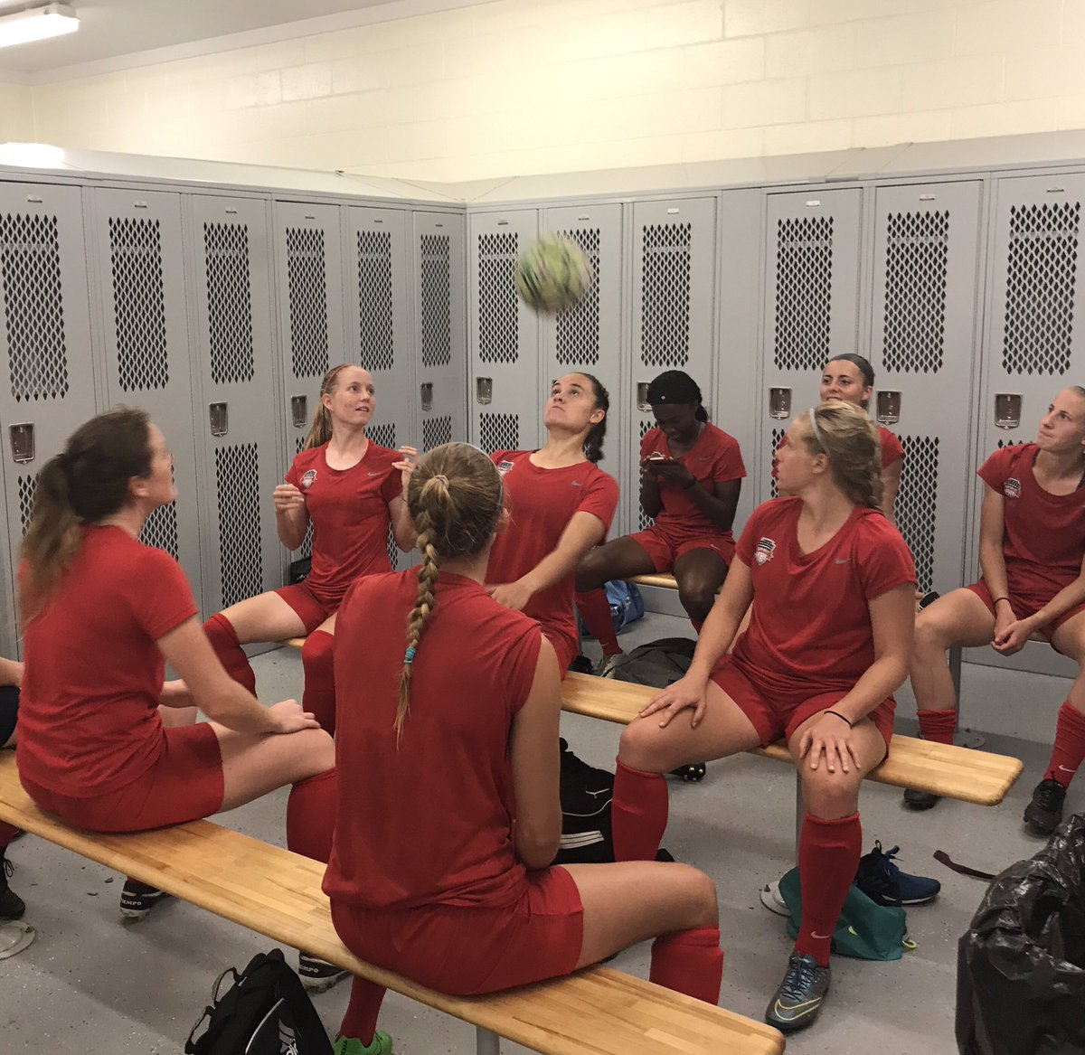 WSReserves's tweet photo. Passing time in the locker room while we wait for the rain to stop. ⛈ https://t.co/RjHfbcibtz