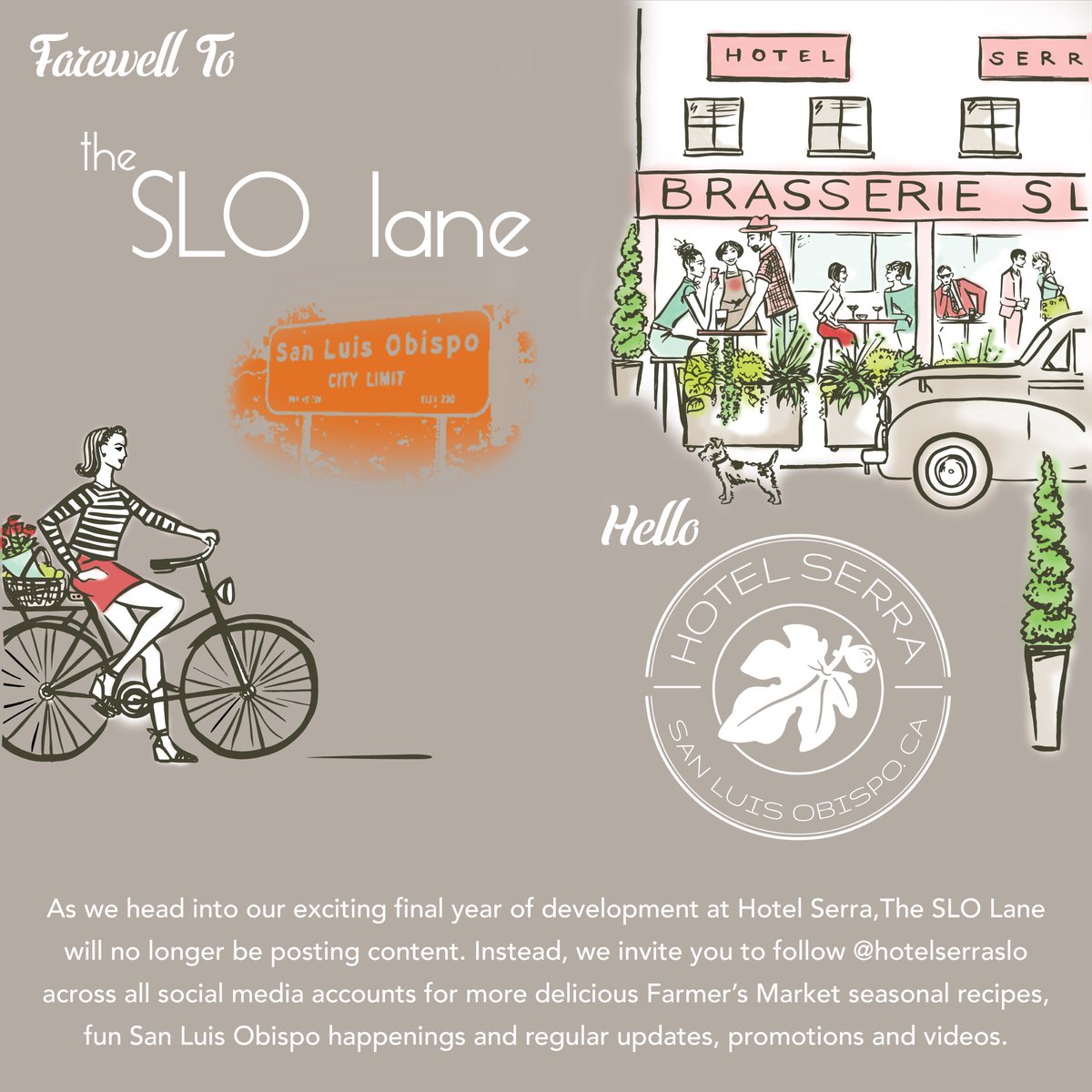 This is the final tweet from The SLO Lane. Thanks for all of the support! It's been a magnificent two years! 😚

Follow us @hotelserraslo