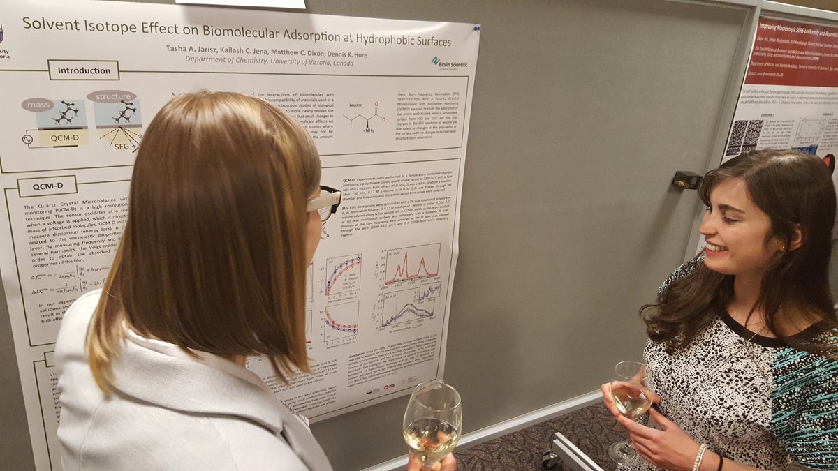 agbrolo's tweet photo. Tasha, grad student @chemistryatuvic from Dennis Hore's group explains her work while sipping some wine @ICAVS9 #icavs9 https://t.co/2HDPlEjZ5S