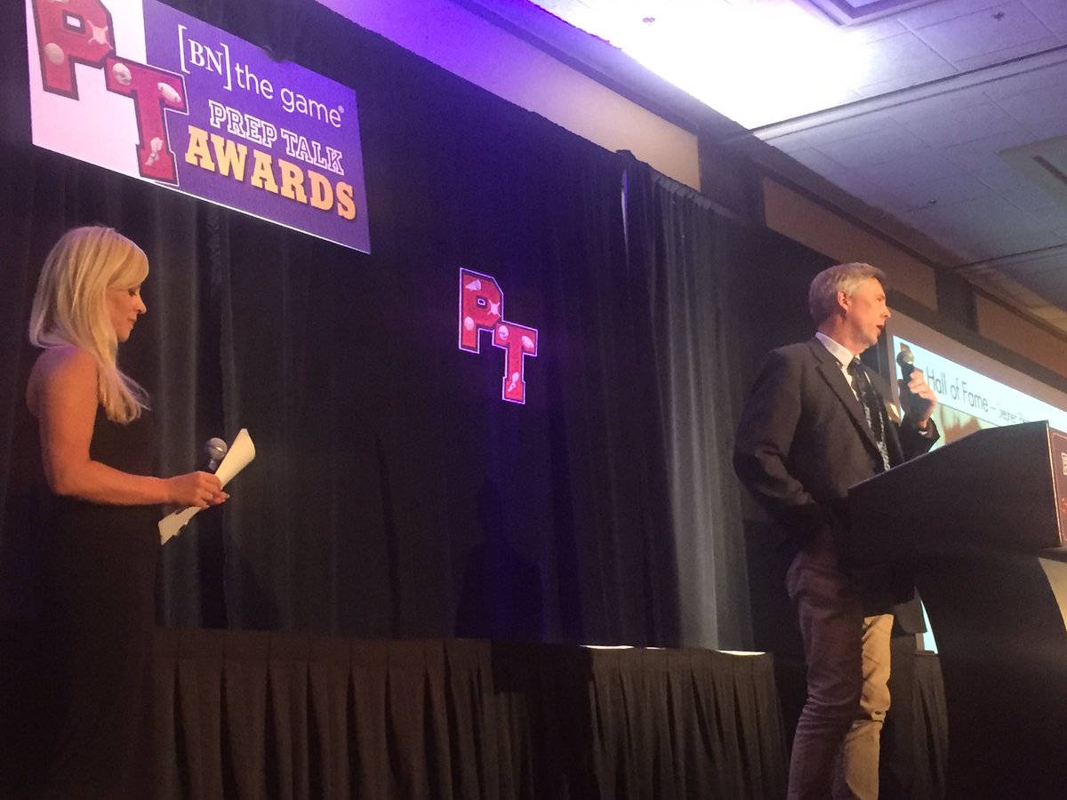 Eden girls volleyball coach Stephen Pierce, who retired with 995 wins, accepts induction to the Prep Talk Hall of Fame at #PrepTalkAwards