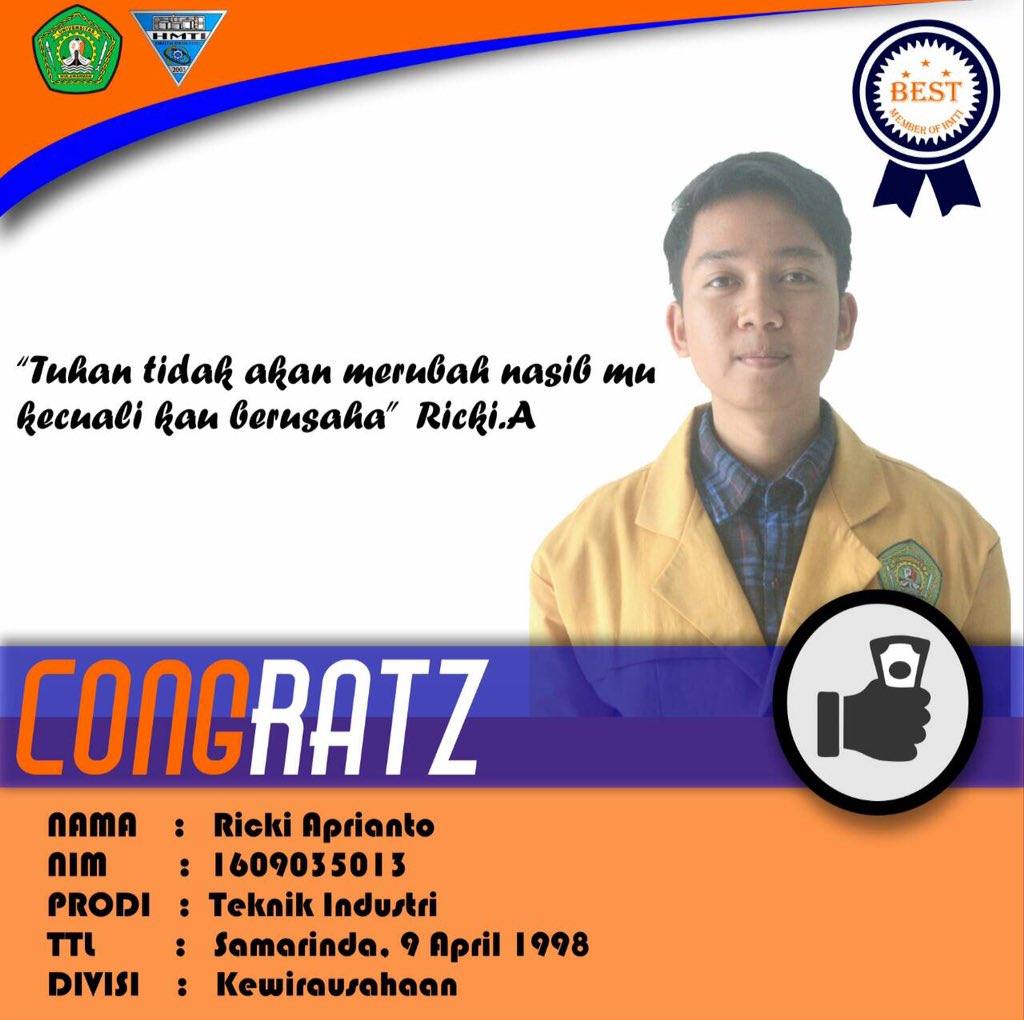 [iNews]

Achievement April 2k17.
Selamat kepada Ricki Aprianto (Teknik Industri 2016/Divisi Kewirausahaan).
More info cek ig @hmtiunmul
