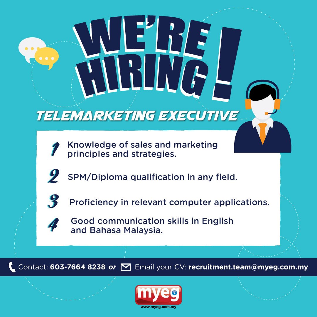 Friends of MYEG on X: “We have a vacancy for a Telemarketing