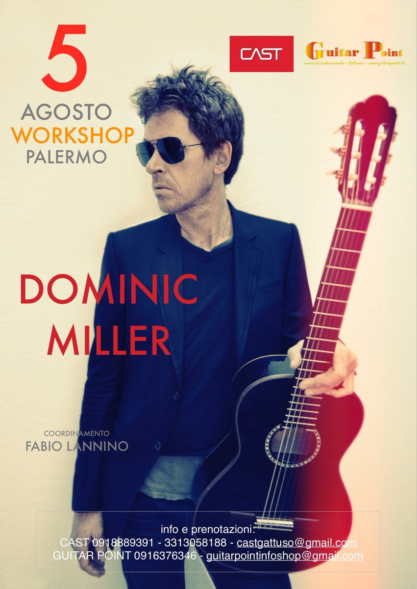 castgattuso's tweet photo. 5 agosto DOMINIC MILLER workshop Palermo

Comitato Solmusic - Fabio Lannino - CAST - GUITAR POINT...insieme per un evento straordinario! https://t.co/QCeQ3lbtbu
