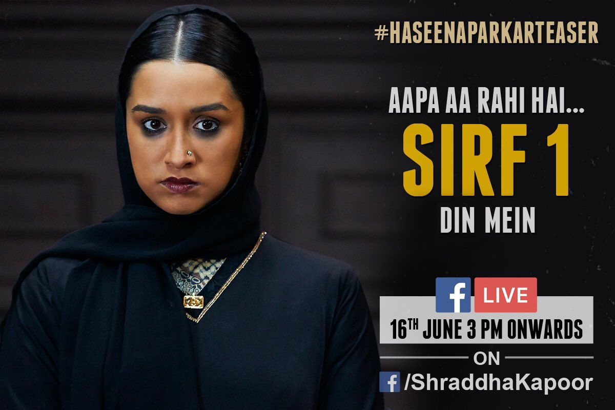 #HaseenaParkarTeaser out tomorrow. @ApoorvaLakhia @SiddhanthKapoor @AnkBhatia @haseenamovie #18thAugust