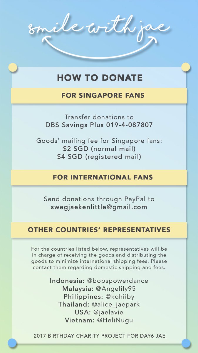jaerryblossom's tweet photo. [HELP RT!] jae's 26th birthday charity project 'smile with jae' 
✨ singapore https://t.co/NtXxnCJ5DH
✨ international https://t.co/kVgmQwuY3E https://t.co/xEGuHTPjc6