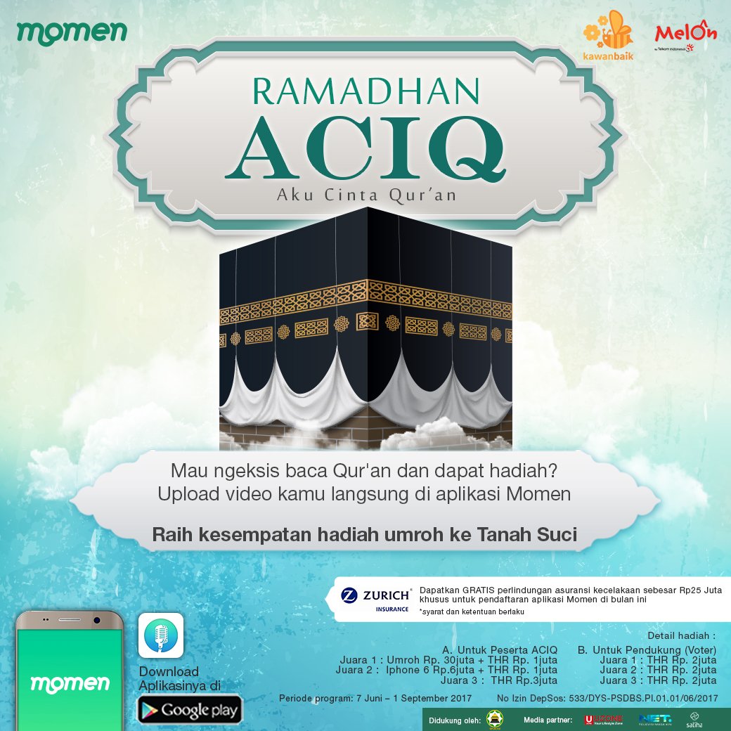 nuon_id's tweet photo. Jangan sampai terlewat program ngaji "ACIQ" di @Momenindonesia ada hadiah UMROH dan uang tunai! Download aplikasinya https://t.co/N2lZ5iRMAS https://t.co/qsSLtvvKA5