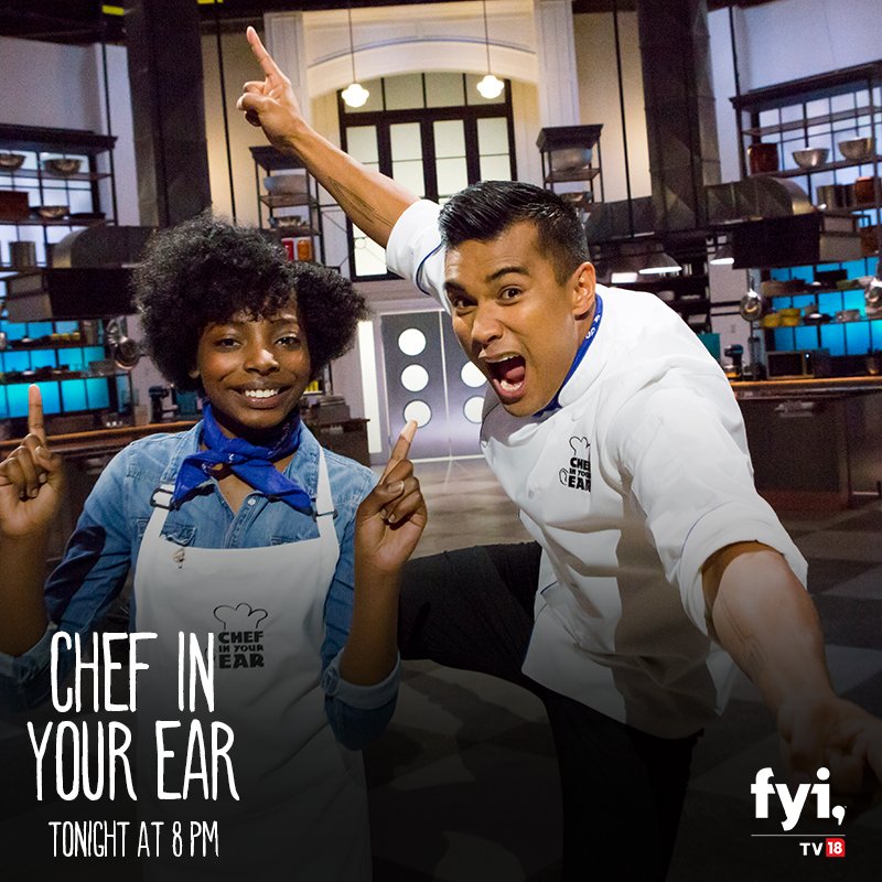 FYITV18's tweet photo. Two people with no knowledge on cooking and all they have is instructions. Watch them make a delicious dish on #ChefInYourEar at 8 pm today! https://t.co/NDSDEhpfj5
