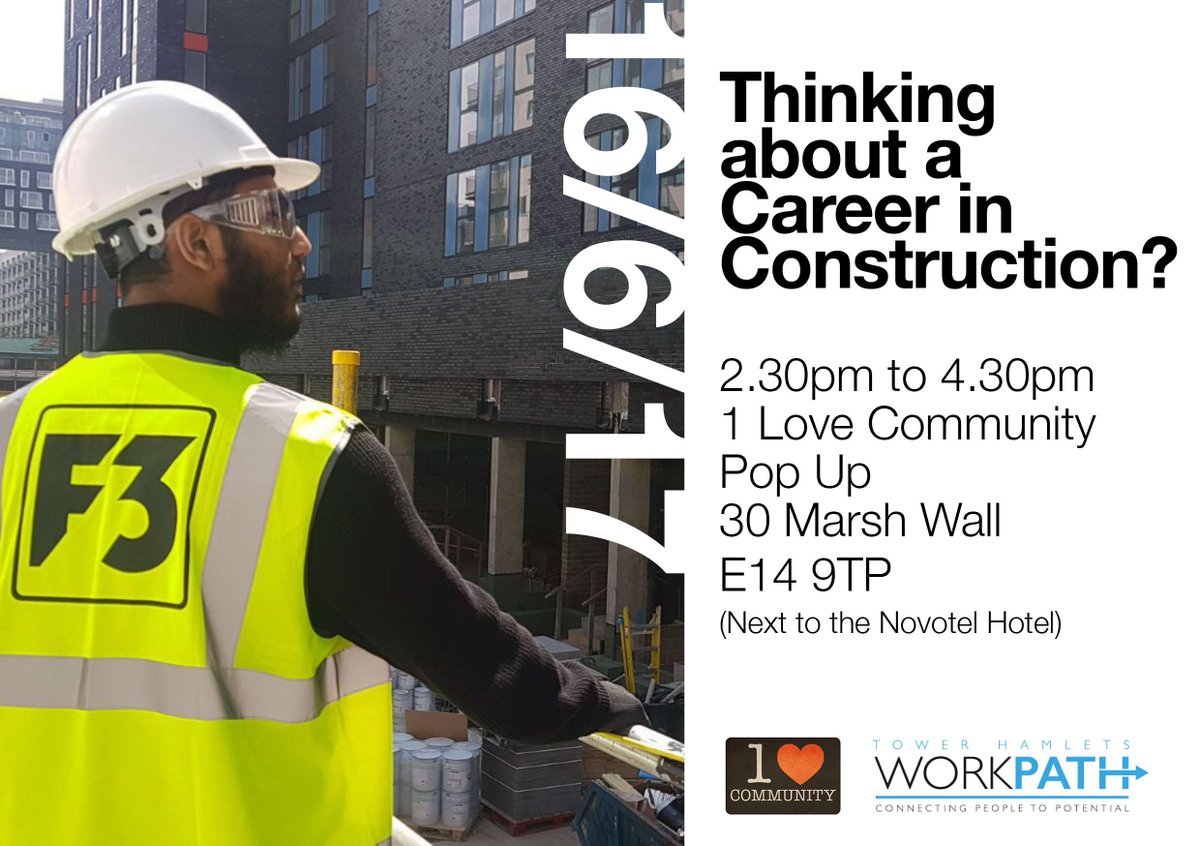f3group_uk's tweet image. @f3group_uk Careers in Construction talk hosted by #Workpath this Friday 
with #1lovecommunity @TowerHamletsNow #CSR bit.ly/2s3OsB8