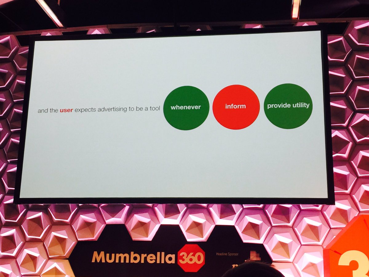 #TBT to #Mumbrella360 last week. 'Users expect advertising to be entertaining, informative or provide utility' - Michael Zapp, <a href="/Google/">Google</a>