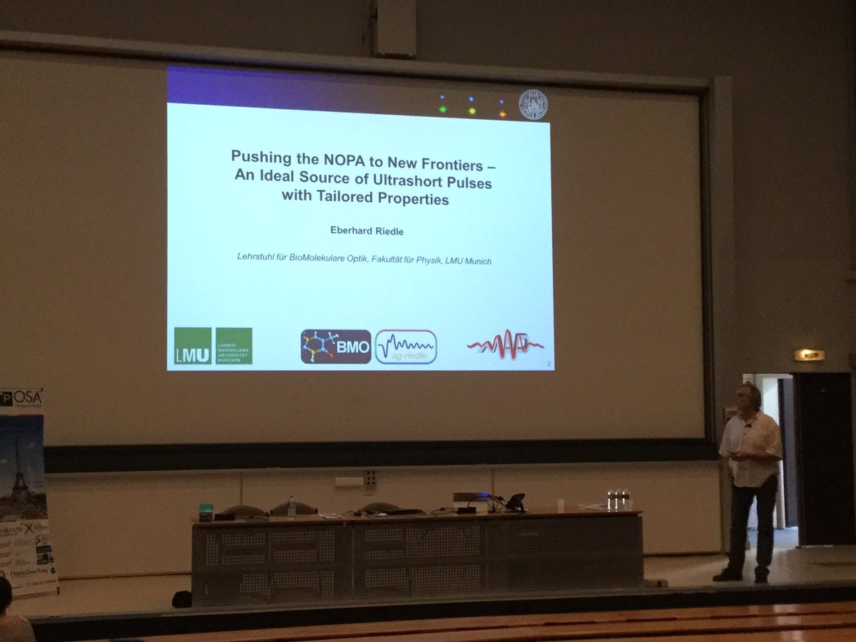 OPSoc_Soton's tweet photo. "Pushing the NOPA to New Frontiers - An Ideal Source of Ultrashort Pulses with Tailored Properties" by Dr Riedle @IONS_P17 #IONSParis2017 https://t.co/6o1LtszNsj