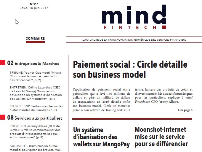 mindfintech's tweet photo. [Lettre n°27] ITV avec @jerallaire (@circlepay) | Insurtech :  @MoonshotOff | Tribune #Misys | ITV avec @CelineLz https://t.co/uFCZaCaOlm https://t.co/nav0tFRpzQ