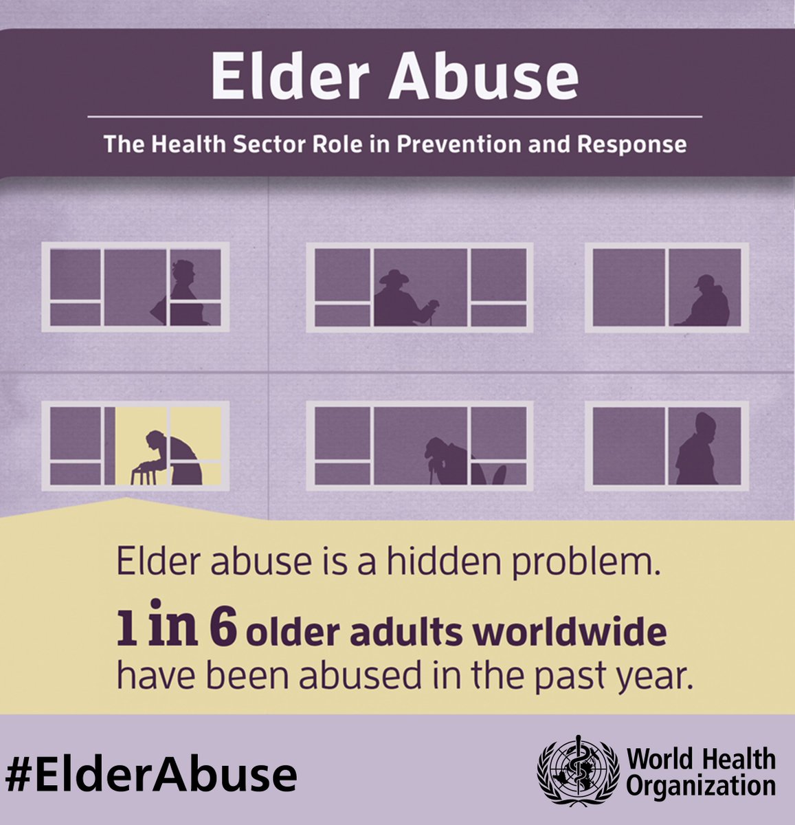 WHOviolencenews's tweet photo. Today is World #ElderAbuse Awareness Day. 1 in 6 older adults have been abused in the past year. https://t.co/LDz4arcQg9 https://t.co/vJLSHfo2hc