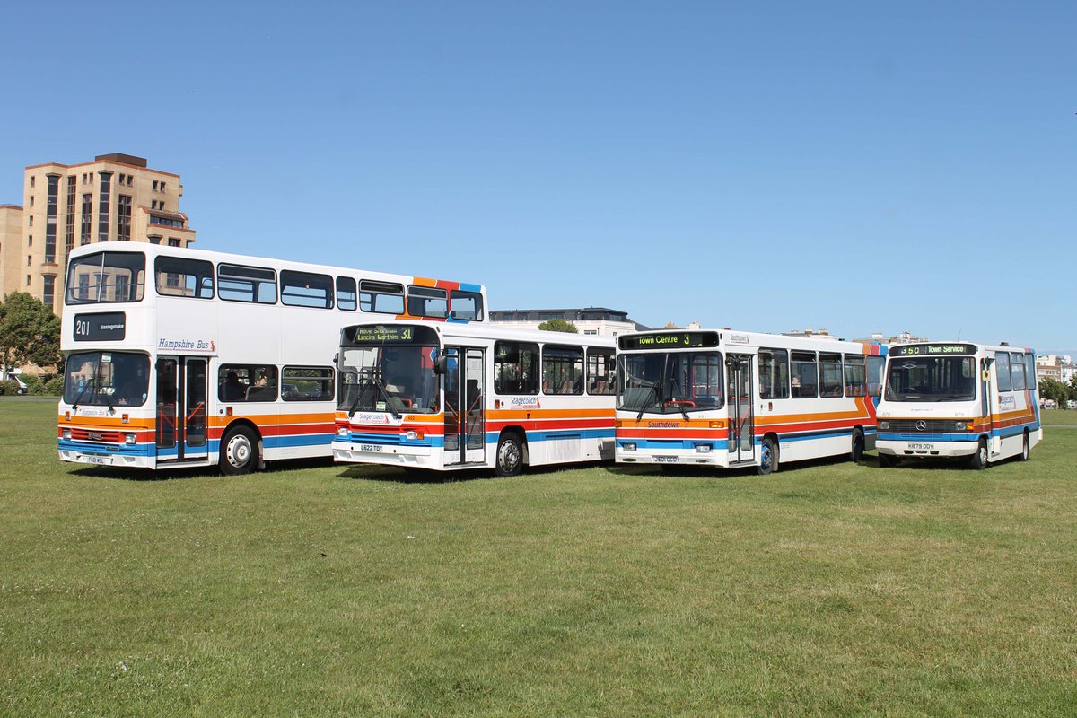 StagecoachSouth's tweet photo. A #tbt #throwbackthursday tweet with a slight difference! These buses, pictured last weekend, proudly remind us of our #history #heritage https://t.co/OOcFcGmTBJ