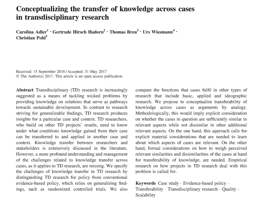 ISSCWorld's tweet photo. Conceptualizing transfer of knowledge across cases in transdisciplinary research | #WSSFellow @drcarolinadler https://t.co/fYlLUFvq0m https://t.co/6GdvRD81Xh
