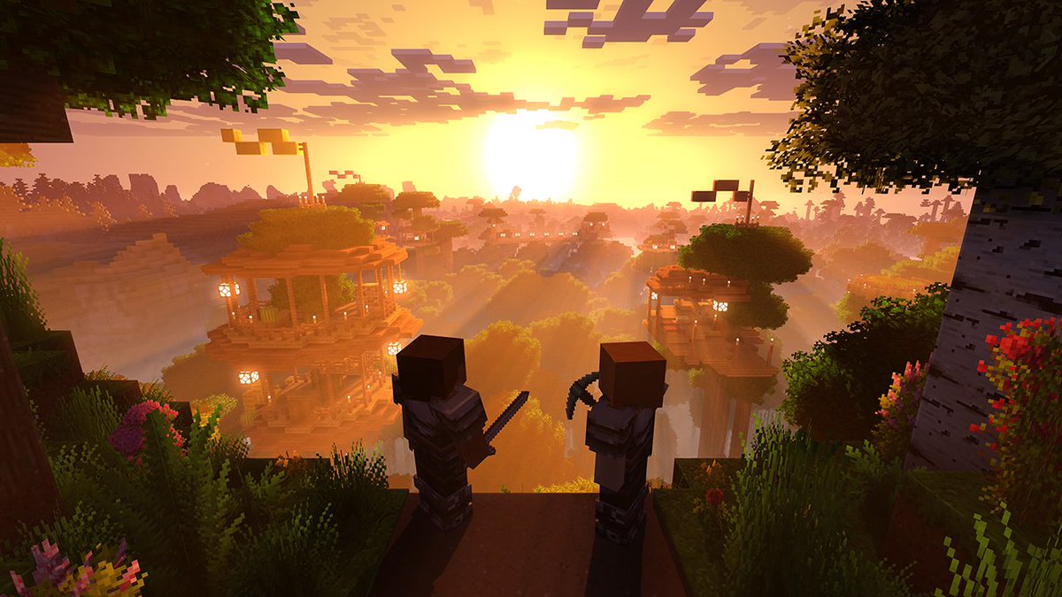 Minecraft's tweet photo. Get a sneak peek at the Super Duper Graphics Pack with art-hero Brad Shuber &amp; tech wizard Cameron Egbert! SO PRETTY. https://t.co/qViSL8skRB https://t.co/XhL0qviZdP