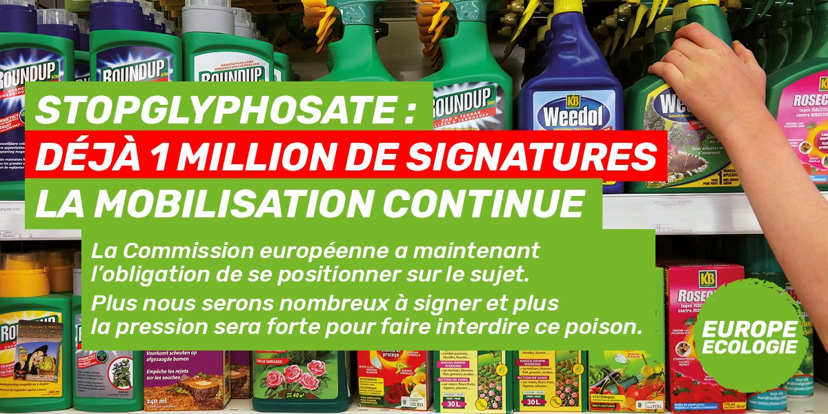 Un million de signatures pour #StopGlyphosate ! Commission doit prendre acte et interdire. La mobilisation continue. bit.ly/2rVsgZP