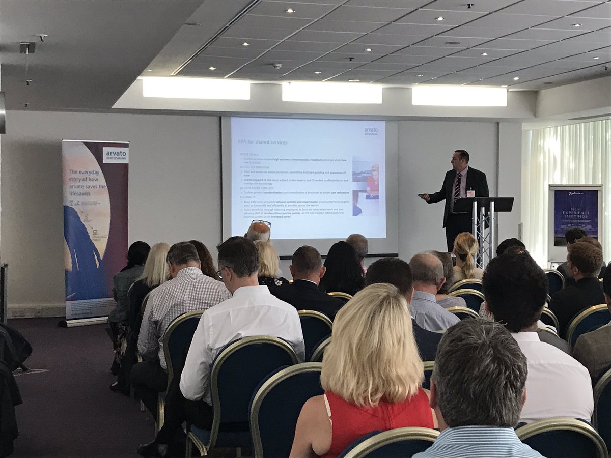 C_Reynolds91's tweet photo. Mike Stewart @arvatoUK discussing Robotic Process Automation #SharedServicesLDN #sharedservices @SalfordUni_SPD @SalfordUni @RadissonBlu https://t.co/h8Ur8VIjJm
