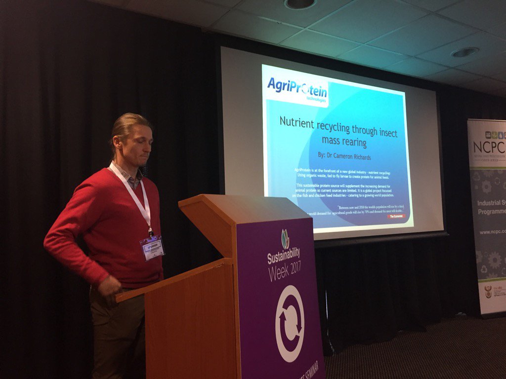 kevinjGCX's tweet photo. Dr Cameron Richards  @Agriprotein talking #protein from #organic #waste with flyfarming @gcxafrica #sustainweeksa https://t.co/laF3L80KZz
