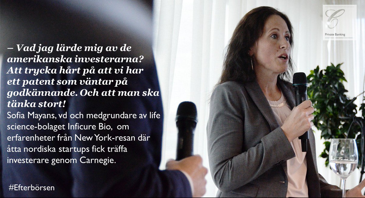 DNBCarnegie's tweet photo. Tack Sofia Mayans och @InfiCureBio som delade med sig av sina erfarenheter kring sin pitchresa i NYC. #efterbörsen #NordicStartupNYC https://t.co/p9H2ZY6gKp