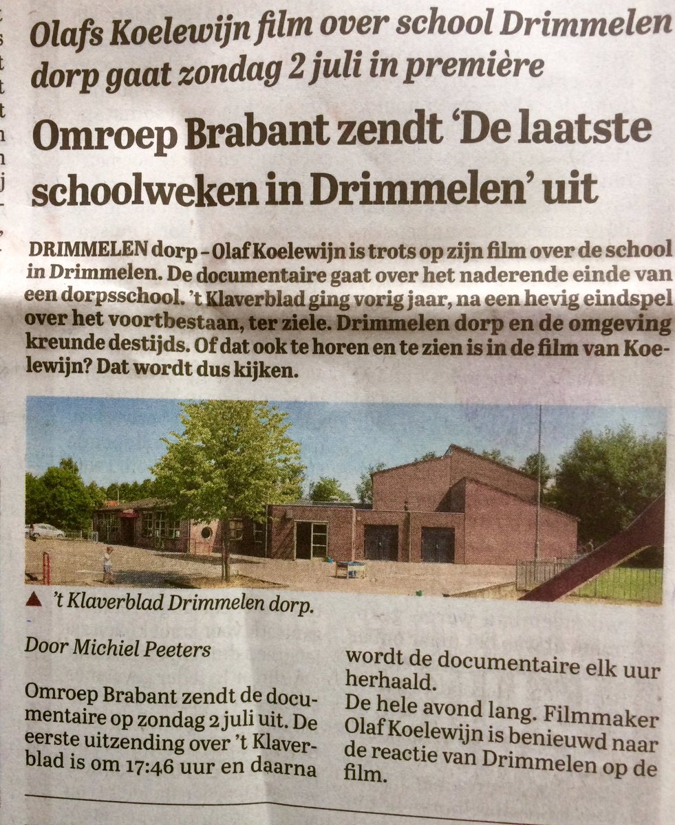 <a href="/omroepbrabant/">Omroep Brabant</a> zendt 2 juli va 17.46 docu uit over #sluiting #kleineschool #drimmelen. <a href="/OudersOnderwijs/">Ouders & Onderwijs</a> <a href="/JLepeltak/">jan lepeltak</a> <a href="/janghdevos/">jan de vos</a> @VOO_NL