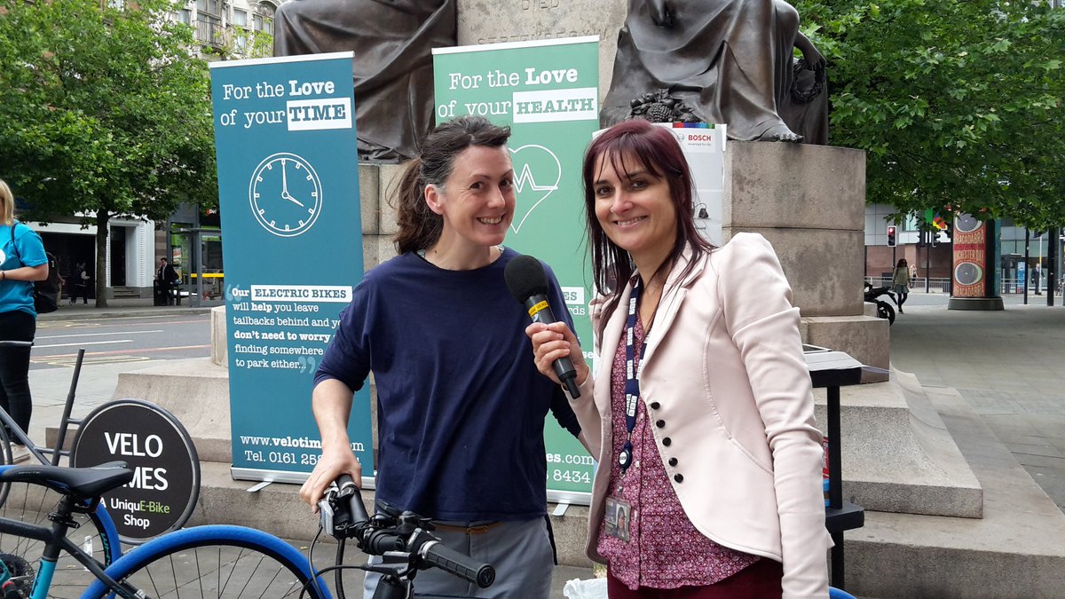 VeloTimesforBiz's tweet photo. At #piccadilly gardens. Talking on @RadioManchester  about #electricbikes and  #CleanAirDay @OfficialTfGM https://t.co/wxdxjEViAD