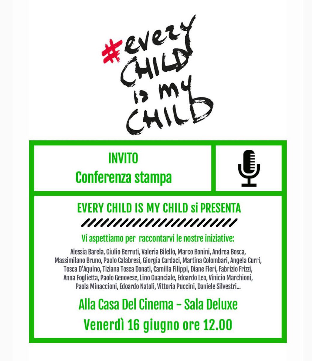 Domani alle 12 alla casa del cinema di Roma <a href="/everychildmov/">EveryChildIsMyChild</a> si presenterà con una conferenza stampa. Vi aspettiamo! #everychildismychild