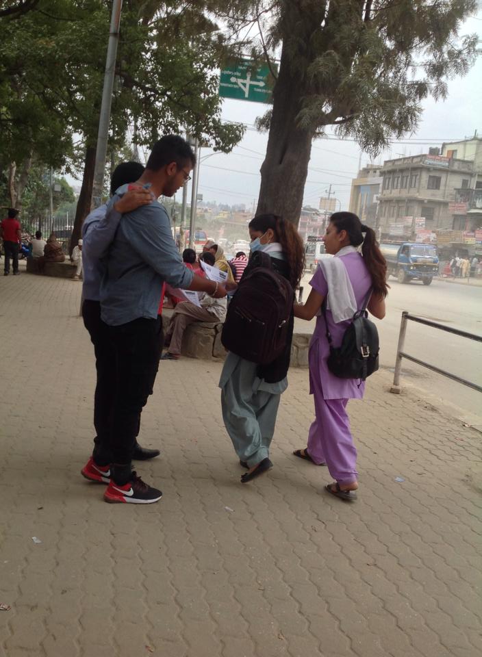 AgeingNepal's tweet photo. @AgeingNepal team &amp; volunteer frm @MegaCollege building mass awareness on #WEAAD2017 through pamphlets distribution &amp; sticker pasting events https://t.co/DpnZ8ILE1v
