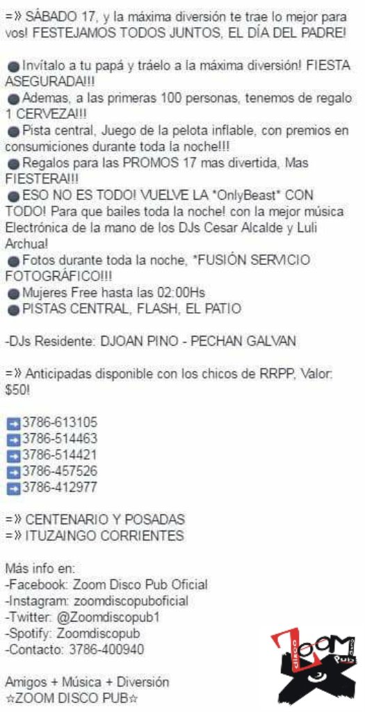 ZoomDiscoPub1's tweet photo. SÁBADO 17, PADRE FEST!!!
#PADREFEST
#VUELVE #ONLYBEAST #FiestaElectronica
#YOVOYAZOOM
#LAMÁXIMADIVERSIÓN
☆ZOOM DISCO PUB☆ https://t.co/OCcN2SyDOl