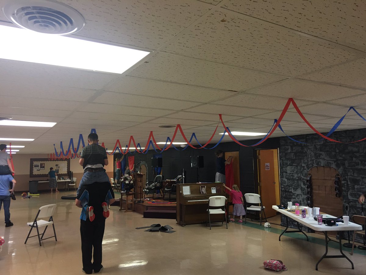 fbcclintonil's tweet photo. VBS decorations are starting to come together! The classrooms are looking great too! We are 4 days away, Register online today! #overthemoat https://t.co/752KccfIQP