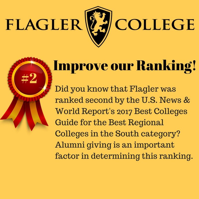 FlaglerAlumni's tweet photo. JUNE 30 is APPROACHING! Help us RANK high by making your gift today at https://t.co/qplqLYs5TD #FlaglerGives https://t.co/2xroo6jZTu