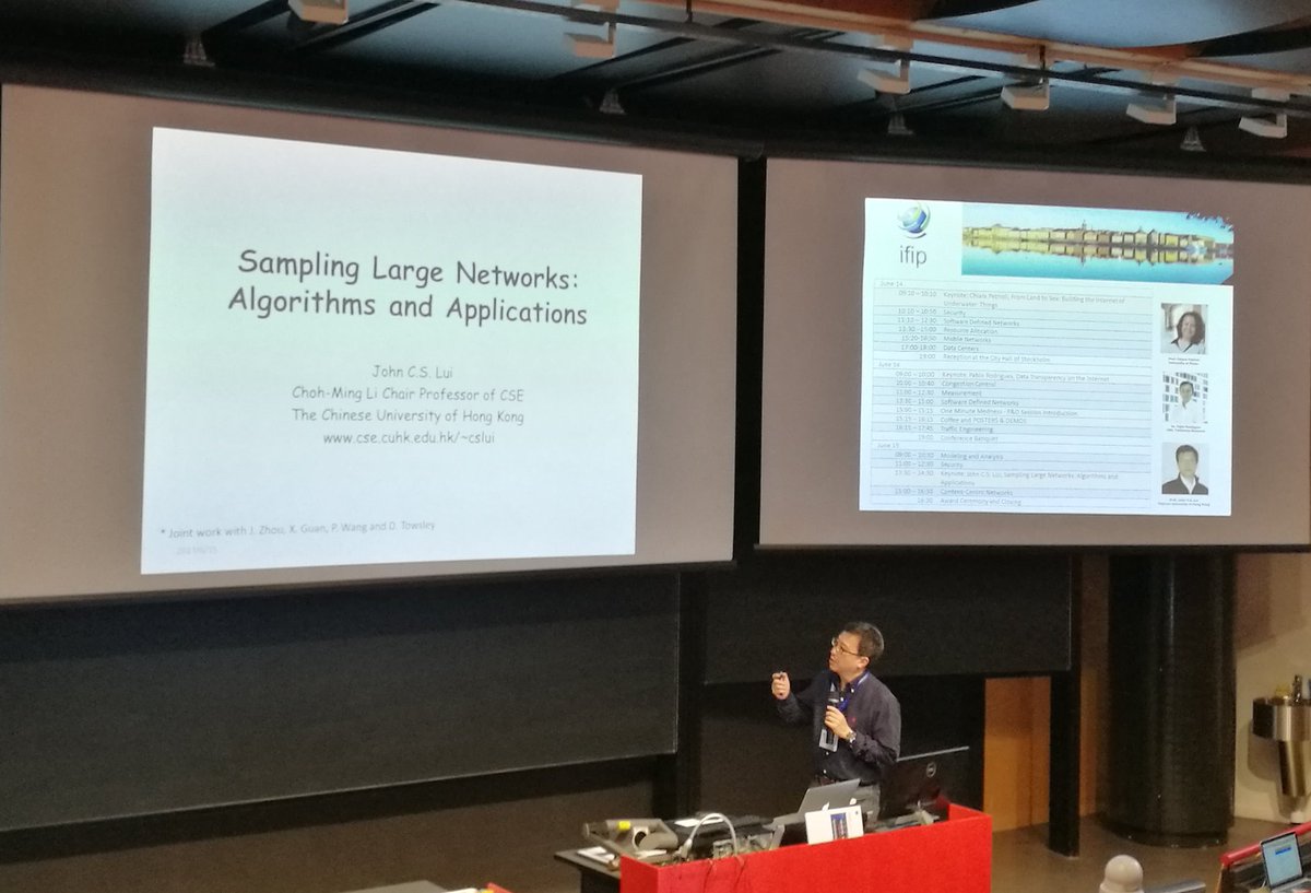 sylvia_tk's tweet photo. Last day, last keynote. Prof. John C.S. Lui on large networks @Networking_2017  #IFIPNetworking2017 #STHLMTech https://t.co/z7uVY1qN9c